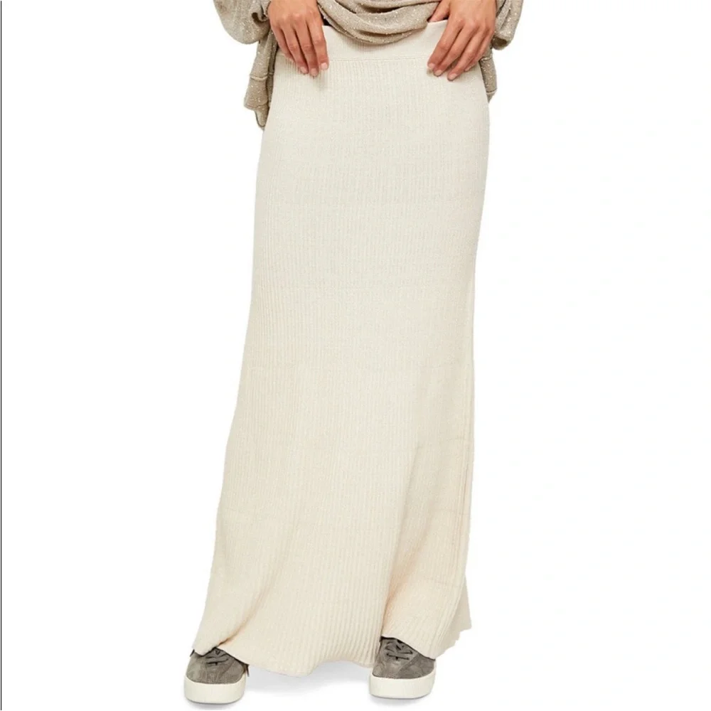 Free People Shine Bright Maxi Sweater Skirt Cream Size Small Stretch Elegant